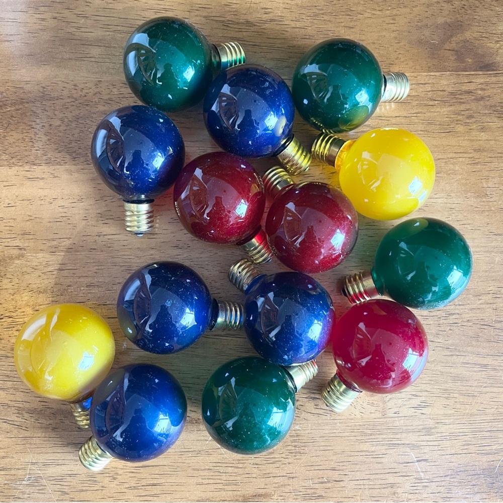 Lot of 14 Vintage Glass Christmas Lights Red Green Yellow Untested No Cracks